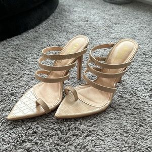 Nude Croc Print Heels